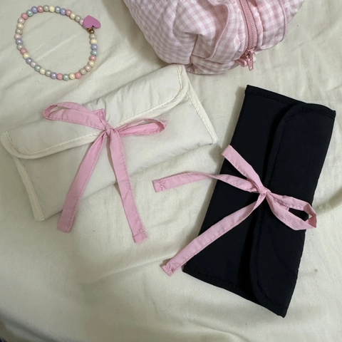Trousse À Crayons En Tissu Matelassé Grande Capacité Avec Nœud Style Ballet Sac À Papeterie Doux Pour Filles