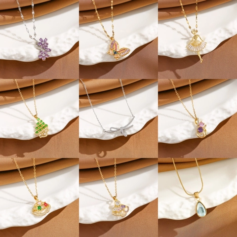 Titanium Steel Necklace With Copper Zircon Pendant Non-fading Minimalist Fashion Luxury Clavicle Chain Jewelry For Women