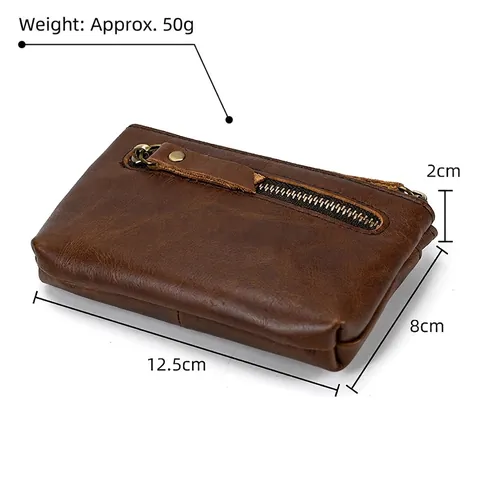 Porte-Monnaie Vintage En Cuir Véritable Mini Portefeuille Porte-Clés Pochette Zippée Petit Sac À Monnaie Unisexe
