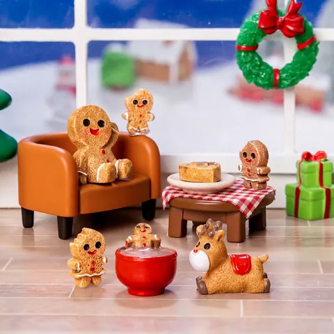 Christmas Gingerbread Man Miniature Figurine Resin Micro Landscape Desktop Ornament Cartoon Holiday Decor DIY Crafts