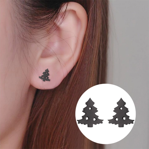 Pendientes De Árbol De Navidad Acero Inoxidable Diseño Calado Estrella Joyería De Fiesta Retro Minimalista Para Mujeres