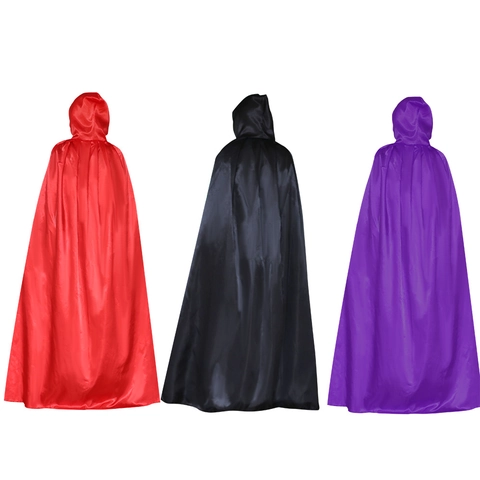 Cape À Capuche Halloween Satin Brillant Pour Cosplay Fête Sorcière Mort Costume Adultes Enfants