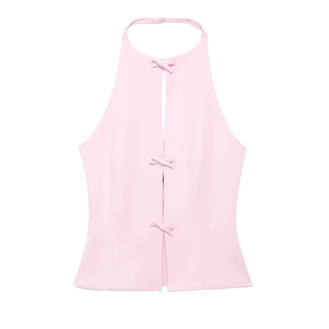Top Halter sin Mangas para Mujer con Abertura de Cerradura Ajustado Decoración de Lazo Sexy Party Clubwear Verano Camiseta