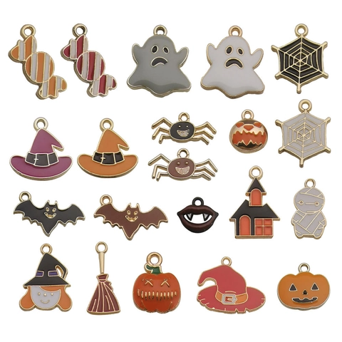 Halloween Zinc Alloy Enamel Charms Assorted Pumpkin Ghost Bat Witch Hat Castle DIY Jewelry Making Craft Pendants