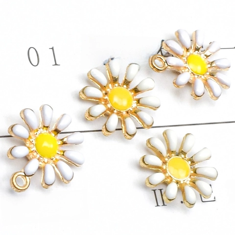 Madeliefje Bedeltjes Legering Emaille Druppelolie Wit Geel Voor DIY Oorbel Ketting Armband Handgemaakte Sieraden Accessoires