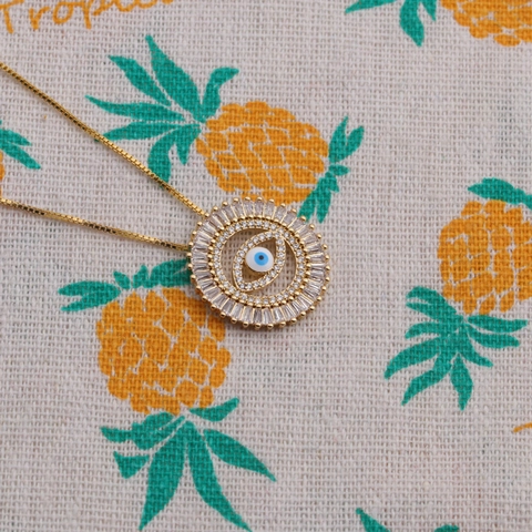 Evil Eye Halskette Vintage Türkisch Blaues Auge Kupfer Zirkonia Anhänger Vergoldeter Schmuck Für Damen