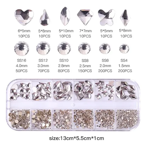 Nagelkunst Steentjes Glas Kristal Platte Achterkant Gemengde Vormen Glanzende Edelstenen Doos Voor Doe Het Zelf Manicure Decoratie