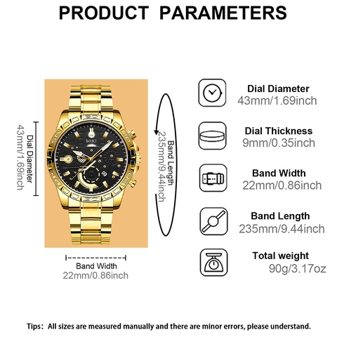 Orologio Al Quarzo Da Uomo E Bracciale A Catena Cubana Tono Oro Cinturino In Acciaio Inossidabile Business Casual Con Data Calendario Quadrante Nero