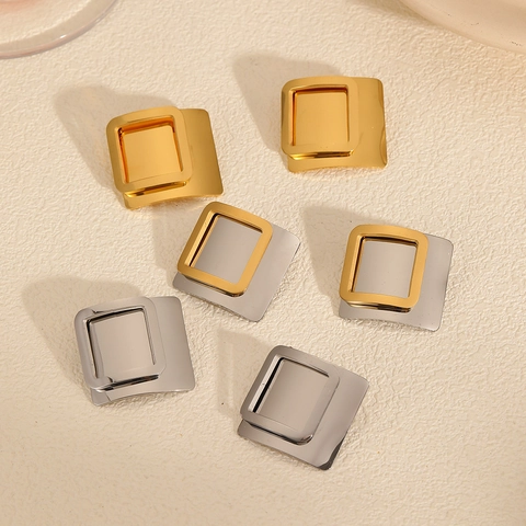 Pendientes De Botón Rectangulares Geométricos Acero Inoxidable Chapado En Oro 18K Pulido Liso Joyería Minimalista Para Mujer