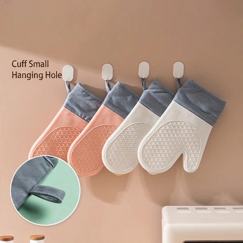 Silicone Oven Mitts Heat Resistant Cotton Lined Non-Slip Cooking Gloves For Microwave Baking Kitchen Waterproof