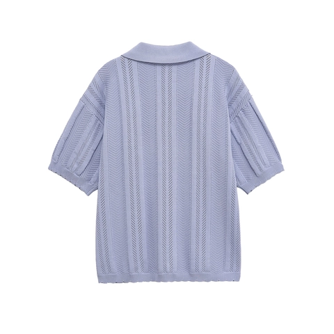 Top Polo A Maniche Corte In Maglia Traforata Da Donna E Pantaloni A Gamba Larga Casual Streetwear Tinta Unita