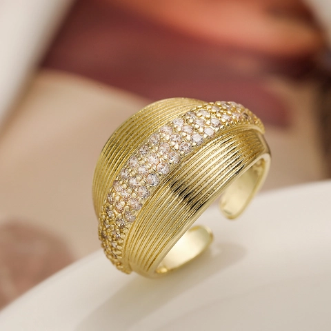 Adjustable Ring Copper 18K Gold Plated Zircon Retro Minimalist Irregular Geometric Luxury Fashion Jewelry For Women