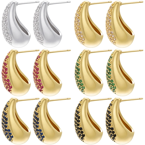 Water Drop Stud Earrings Copper 18K Gold Plated Cubic Zirconia With Silver Earring Post Fashion Light Luxury For Women