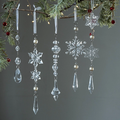 Christmas Tree Ornaments Transparent Acrylic Snowflake Water Drop Pendants Festive Holiday Hanging Decorations For Home