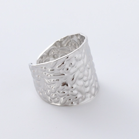 Anillo Textura Martillada Irregular Acero Inoxidable 304 Banda Abierta Ajustable Joyería Vintage Minimalista Para Mujeres Hombres