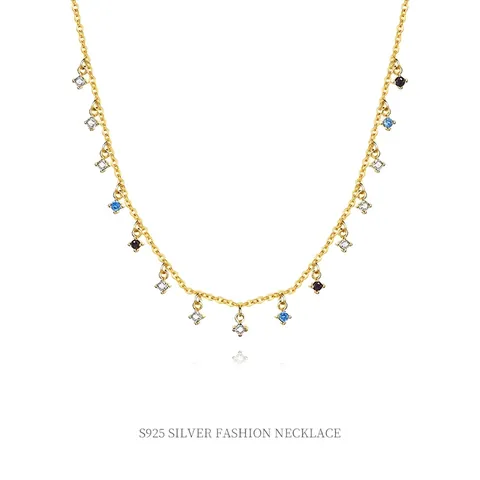 925 Sterling Zilver Kleurrijke Zirconia Kwastje Halsketting Voor Vrouwen Niche Ontwerp Luxe Vintage Vierkante Steen Choker Ketting