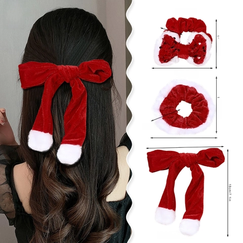Elastici Per Capelli Di Natale Fermagli Fiocco Velluto Pelliccia Sintetica Paillettes Accessori Per Donne Ragazze