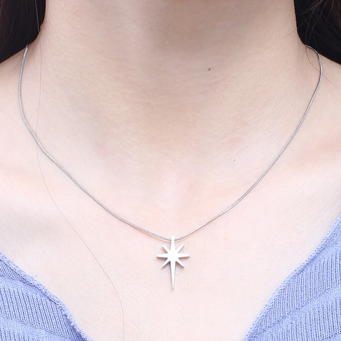Fashion North Star Pendant Necklace And Stud Earrings Jewelry For Women Stainless Steel Rhinestone Simple Elegant