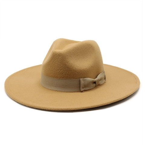Elegante Wollen Fedora Hoed Dames Brede Rand Platte Bovenkant Met Strik Lint Herfst Winter Jazz Cap Klassiek Modeaccessoire