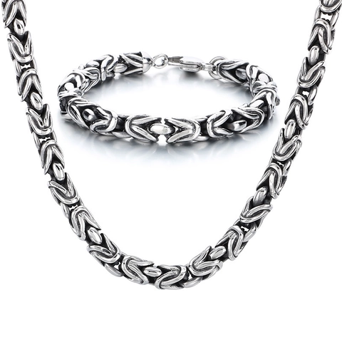 Men Byzantine Imperial Chain Necklace And Bracelet Titanium Stainless Steel Hip Hop Punk Jewelry Vintage Heavy Metal