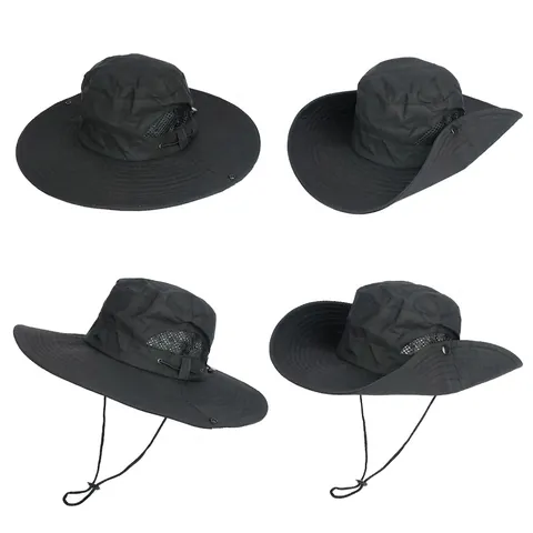 Cappello A Secchiello In Nylon Asciugatura Rapida Tesa Larga Protezione Solare Rete Traspirante Pesca Coulisse Regolabile