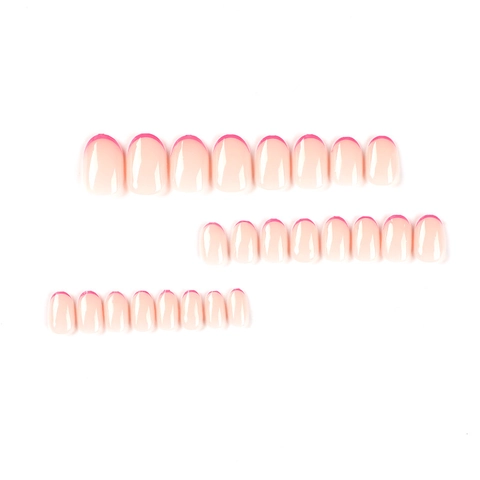 Short Oval French Tip Press On Nails Glossy Nude Pink Hot Pink Elegant Minimalist Artificial Fake Nails For Women