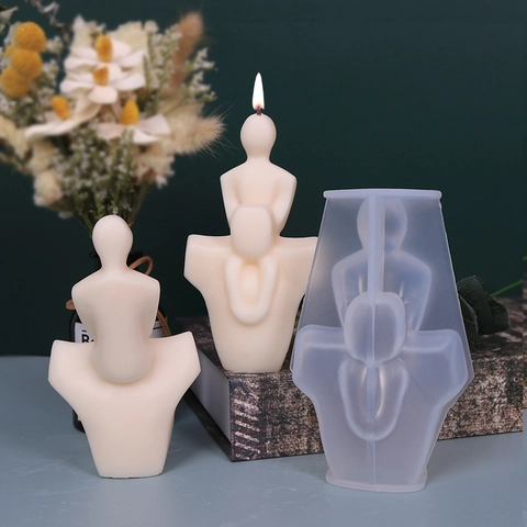 Portrait Candle Silicone Mold Father Child Hug Body Art DIY Crafting Aromatherapy With Adjustable Wooden Support