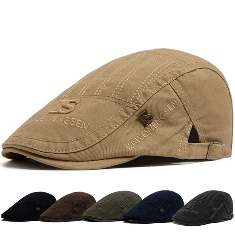 Vintage Flat Cap Cotton Adjustable Ivy Beret Hat With Letter Embroidery Metal Buckle For Men Women Casual Sunshade