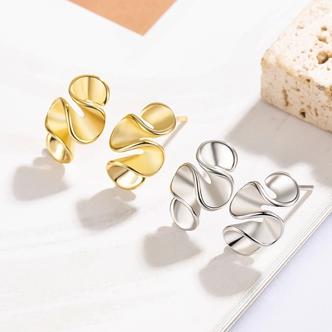 Irregular Wavy Stud Earrings Copper Twisted Geometric Minimalist Chic Jewelry For Women
