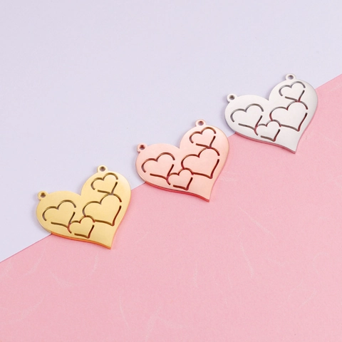 Dijes De Corazón Acero Inoxidable 304 Hueco Pulido Espejo Doble Agujero Para Hacer Joyas DIY Collar