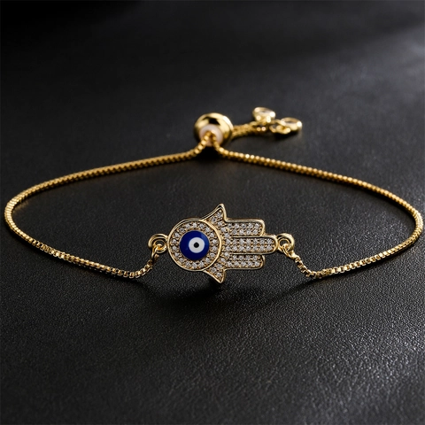 Hamsa Hand Evil Eye Armband Koper Micro Pave Zirkoon Verstelbare Box Ketting Sieraden Voor Dames