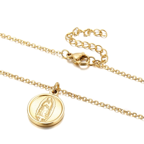 Jungfrau Maria Anhänger Halskette Edelstahl 18K Vergoldet Religiöse Wundertätige Medaille Vintage Schmuck Für Damen