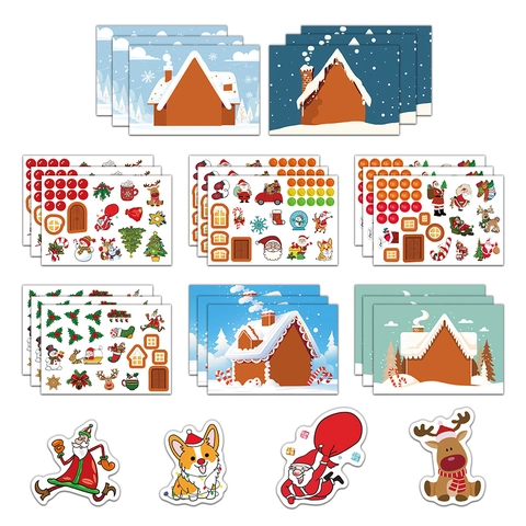 Adesivi Natale Fai Da Te Scena Impermeabile PVC Cartoon Babbo Natale Renna Puzzle Per Decorazione Festa Regalo Bambini