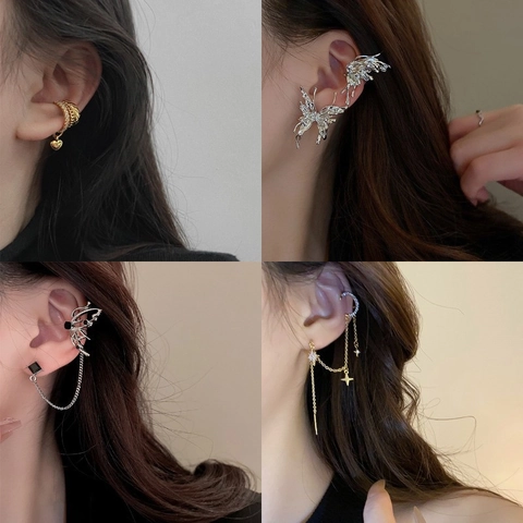Σκουλαρίκια Ear Cuff Πεταλούδα Με Φούντα Χαλκός Ζιργκόν Στυλ Υγρό Μέταλλο Χωρίς Τρύπα Κοσμήματα Punk