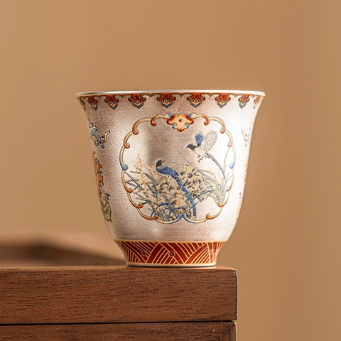 Tazza Da Tè In Smalto Filigranato Ceramica Argentata Stile Cinese Tradizionale Tazza Da Tè Kung Fu Design Vintage Fiore Uccello