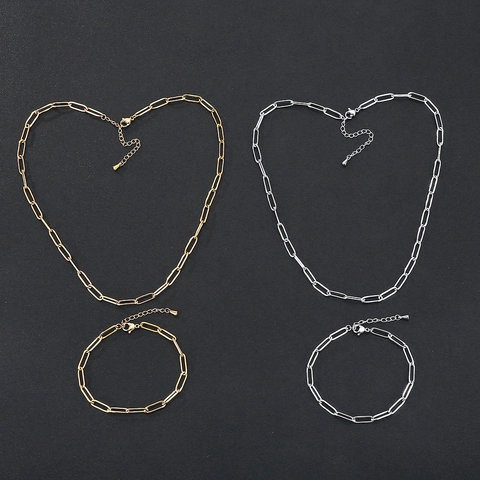 Minimalistisches Edelstahl Büroklammer Kette Halskette Und Armband Für Damen Wasserdicht Mode Schmuck