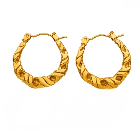 Orecchini A Cerchio A Corda Intrecciata In Acciaio Al Titanio Placcato Oro 18K Gioielli Geometrici Minimalisti Da Donna