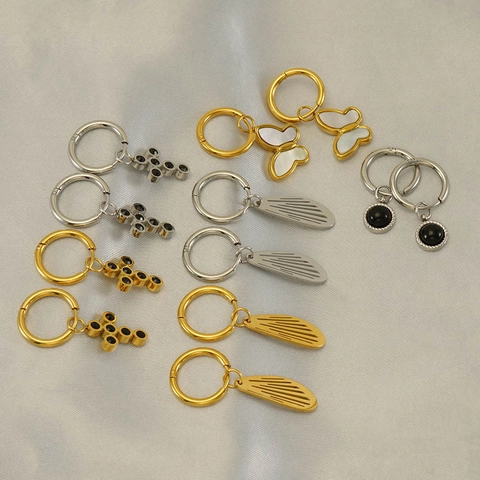 Orecchini A Cerchio In Acciaio Inossidabile Placcato Oro 18K Con Farfalla Di Conchiglia Croce E Ala Da Donna Gioielli Moda