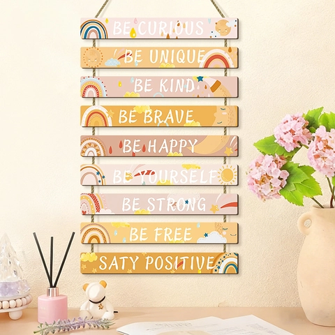 Wanddeko Holzschild Motivierende Sprüche Regenbogen Kinderzimmer Boho Hängedekoration Inspirierend