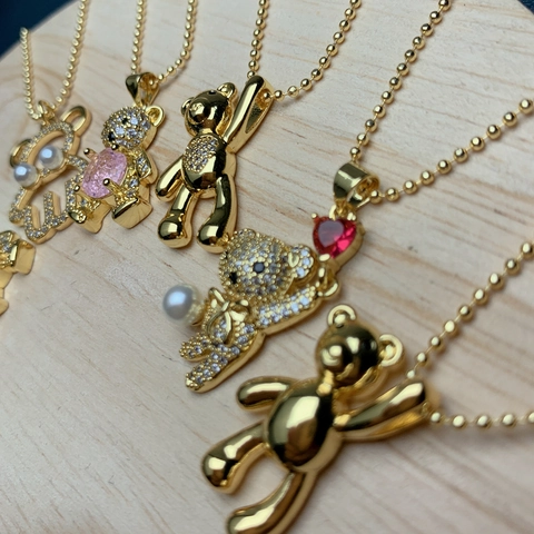 Zirconia Bear Pendant Necklace Women 18K Gold Plated Copper Chain Animal Style Artificial Pearl Luxurious Jewelry Gift