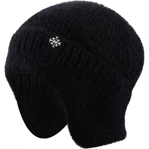 Gorro De Punto Cálido De Invierno Con Orejeras Peluche Piel Sintética Resistente Al Viento Etiqueta De Copo De Nieve Para Mujer