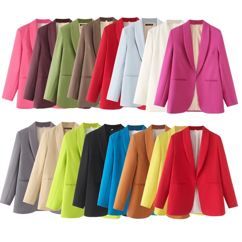 Women Blazer Jacket Shawl Collar Open Front Long Sleeve Casual Solid Color Professional Outerwear Streetwear For Lady