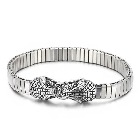 Men Double Snake Head Bracelet 316L Stainless Steel Vintage Punk Flexible Watchband Style Link Jewelry Accessory
