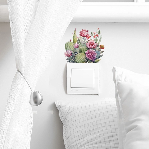 Flor Tropical Cactus Suculenta Pegatinas de Pared de Interruptor PVC Removibles Decorativas Para Habitación Infantil Dormitorio Hogar
