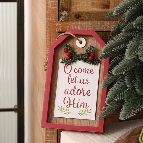 Weihnachts-Holzhängeschild Plakette Tür Wand Dekoration Mit Künstlichen Kiefernbeeren Juteseil Vintage Stil