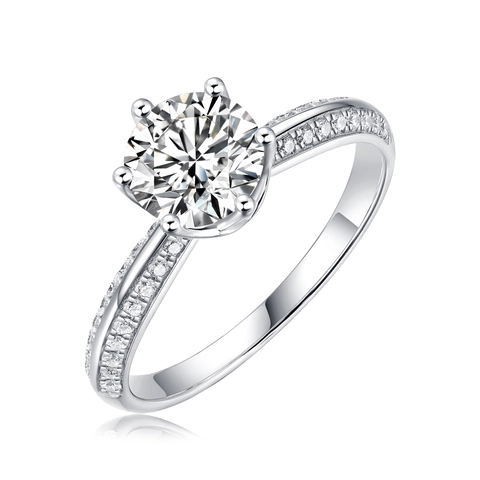 Classico Anello in Argento Sterling 925 con Moissanite per Donna Taglio Brillante Rotondo Solitario a Sei Griffe Gioielli Eleganti