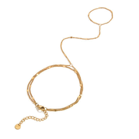 Stainless Steel Finger Ring Bracelet Hand Back Chain Gold Plated Waterproof Hypoallergenic Light Luxury Jewelry For Women