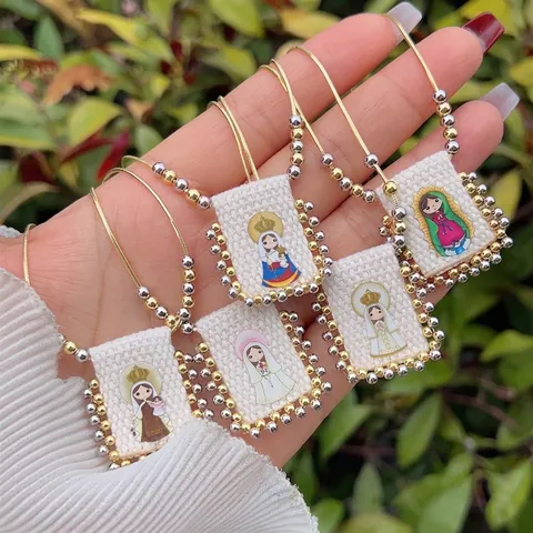 Cartoon Religieuze Maagd Maria Jezus Hanger Ketting Koper 18K Verguld Stof Etnische Stijl Sieraden Voor Vrouwen