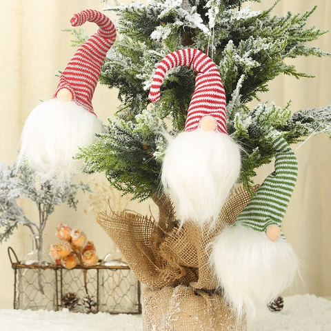 Adornos Colgantes Gnomo De Navidad LED Sombrero De Punto Pelo Sintético Muñeca Sin Rostro Decoración Árbol Fiesta