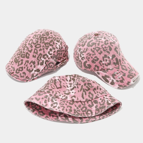 Chapeau En Coton Imprimé Léopard Rose Femmes Style Vintage Streetwear Protection Solaire Newsboy Bucket Baseball